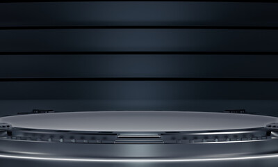 Futuristic Sci Fi Empty Stage in big hall room. Future background for design. 3d rendering.