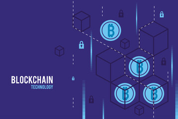 bitcoins in blockchain technology background