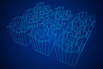 French fried potato in pack box. Fast food, junk.