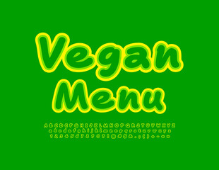 Vector advertising Emblem Vegan Menu. Modern Handwritten Font. Artistic Alphabet Letters, Numbers and Symbols