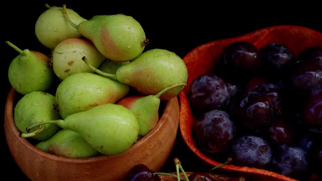 Fruit . Pears, cherries and plums