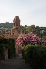 Italy, Tuscany, Castiglione della Pescaia: View of bell tower of San Giovanni Battista Church.