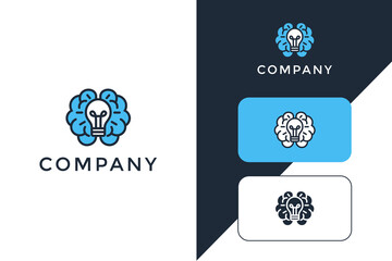 line icon with brain and light bulb. Creative idea, mind, thinking logo concept