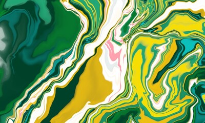 Background with marble texture. Abstract painting mix stains. Green and yellow liquid paint that flows.