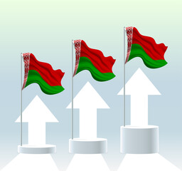 Belarus flag. The country's values ​​are in an uptrend. Waving flagpole at stand in modern pastel colors. Flag drawing, shading for easy editing.
