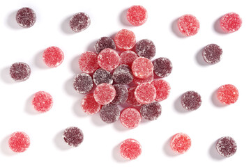 Fruit gum coated with sugar