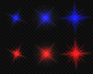 Set of multi-colored stars, vector flashes with light on a transparent background. Abstract laser stars.