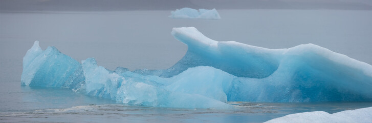 Panoramic view of Ice burg in Jokulsarlon glacier lagoon, Iceland