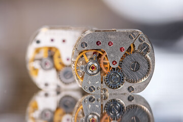 Antique watch mechanism with shallow depth of field.