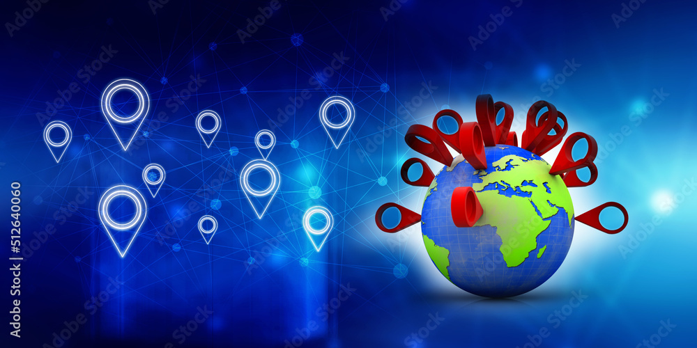 Aufkleber 3d rendering red map pointer around globe