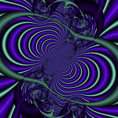 Blue green spiral, fractal, abstract background with swirls