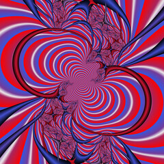 Fototapeta premium Vortex, pink circular shapes, red and blue spiral