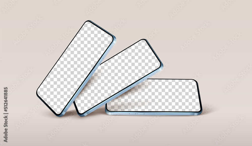 Poster 3 floating realistic smartphone layouts. smartphone from different angles. mockup for application ui