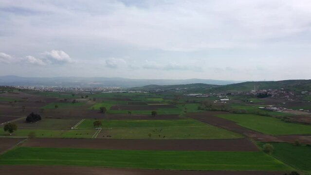 Image of fields and nature taken from above with selective focus.