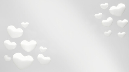 white hearts on a light gray background,pure love,3d rendering