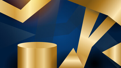 Golden abstract shapes on blue background