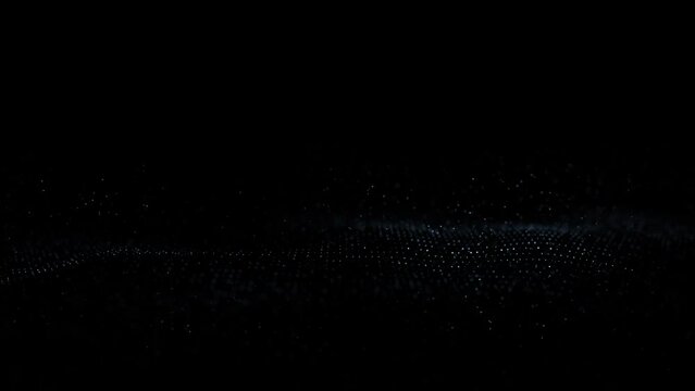 Abstract slow motion digital technology glowing dots seamless looping slow motion background. Copy space animation on clean black background.