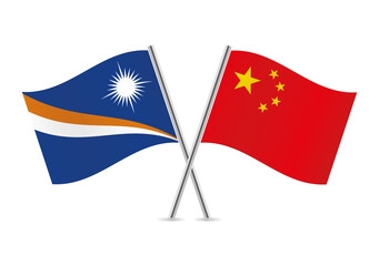 The Marshall Islands and China crossed flags. Marshallese and Chinese flags on white background. Vector icon set. Vector illustration.