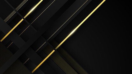 Abstract black and gold geometric shape background with golden lines