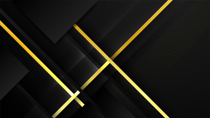 Abstract black and gold geometric shape background with golden lines