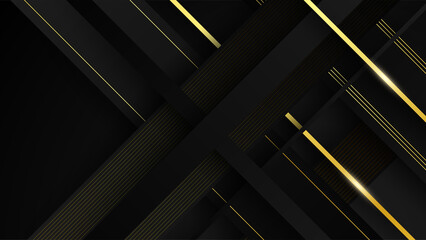 Abstract black and gold geometric shape background with golden lines