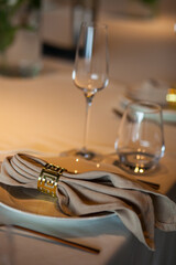 served table, glasses, plate, napkin