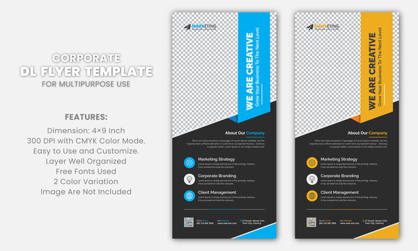 Modern Clean Blue and Yellow Corporate DL Flyer Rack Card Template