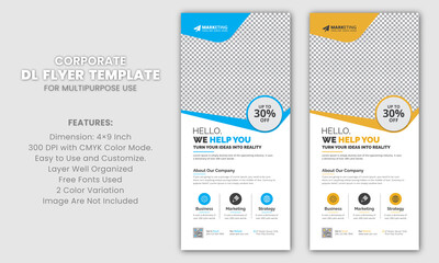 Blue, Yellow Corporate Business Rack Card DL Flyer Template Clean Design