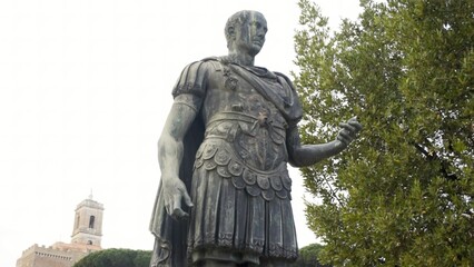 Fototapeta na wymiar Julius Caesar Statue In Rome Rome, Italy. Stock. Video of a statue of Julius Caesar