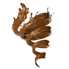 Chocolate Spining in shape of Storm Tornado 3d render food cutout