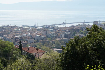 Panorama of Rijeka, the town of Croatia, from the top of hill near Trsat castle with view on...