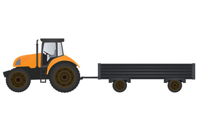 Farmer tractor with trailer. vector