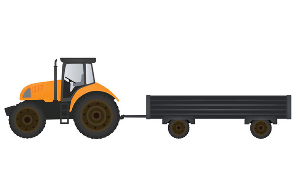 Farmer tractor with trailer. vector