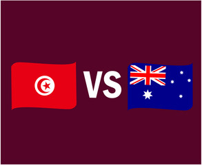 Tunisia And Australia Flag Ribbon Symbol Design Africa And Asia football Final Vector African And Asian Countries Football Teams Illustration