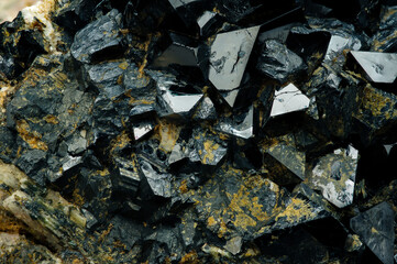Magnetite (natural magnet, iron ore) detail close-up semi-precious gemstone macro 