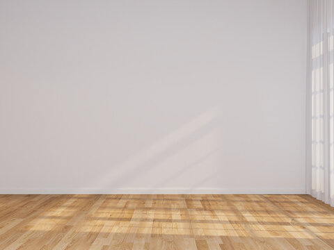 Blank white interior room Wall mockup background,empty white walls corner and white wood floor contemporary,3D rendering
