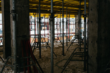 scaffolding and equipment with safety equipment at the construction site 