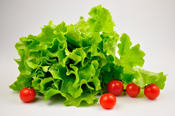 Green Lettuce leaves and  Red Cherry Tomatoes.