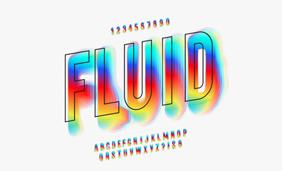 Vector font fluid colorful style modern typography for decoration, industrial, logo, poster, t shirt, book, card, sale banner, printing on fabric. Cool 3d typeface. Trendy alphabet. 10 eps