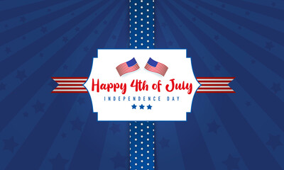 Happy 4th of July USA independence day illustration design with stars, and stripes over a blue sunburst background