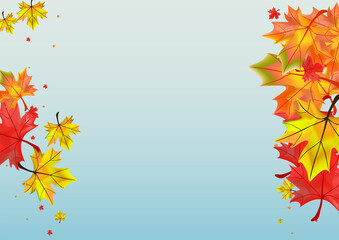 Obraz premium Colorful Foliage Background Blue Vector. Floral Wallpaper Template. Brown Canadian Leaves. Pattern Plant Card.