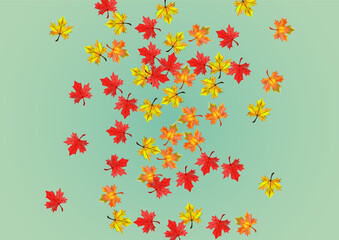 Yellow Foliage Background Green Vector. Floral Decoration Template. Red Isolated Leaf. Tree Plant Frame.