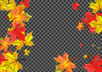Fototapeta na wymiar Yellow Leaf Background Transparent Vector. Foliage Shape Template. Golden Wallpaper Plant. Season Leaves Texture.