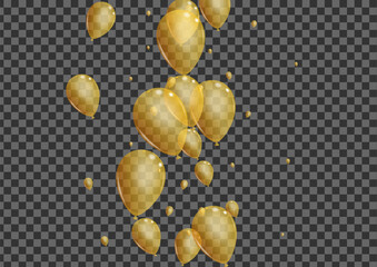Golden Confetti Background Transparent Vector. Balloon Concept Frame. Yellow Fun Balloon. Baloon Creative Set.