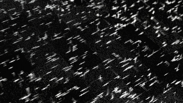 Monochrome animation of digital abstract processes on the dark background. Animation. Software developer, programming, binary computer code with technology and connection concept.