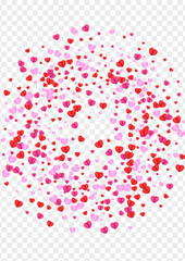 Pink Confetti Background Transparent Vector. February Illustration Heart. Tender Drop Pattern. Violet Confetti Cute Texture. Fond Present Backdrop.