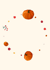 Colorful Plant Background Beige Vector. Vegetable September. Orange Decorative Border. Print Banner. Gold Leaf Holiday Set.