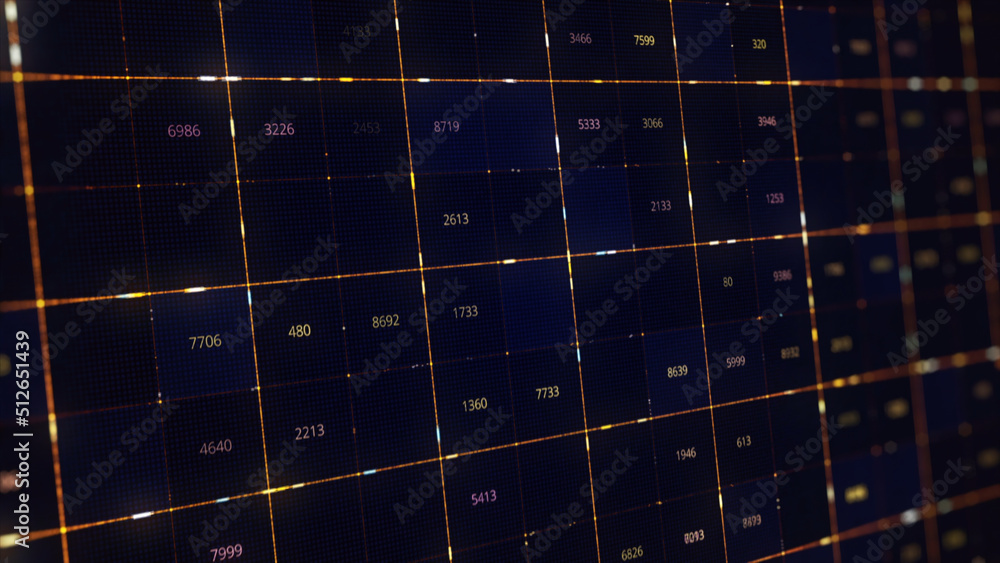 Poster abstract digital background with matrix of numeric values. animation. futuristic big data, informati