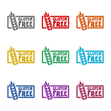 Gluten Free Stamp Icon Isolated On White Background. Set Icons Colorful