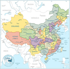 Fototapeta na wymiar Map of China - highly detailed vector illustration